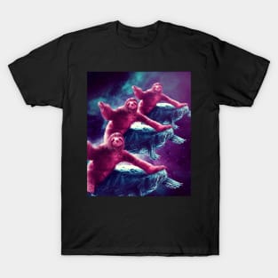 Crazy Funny Space Sloth Riding On Turtle T-Shirt